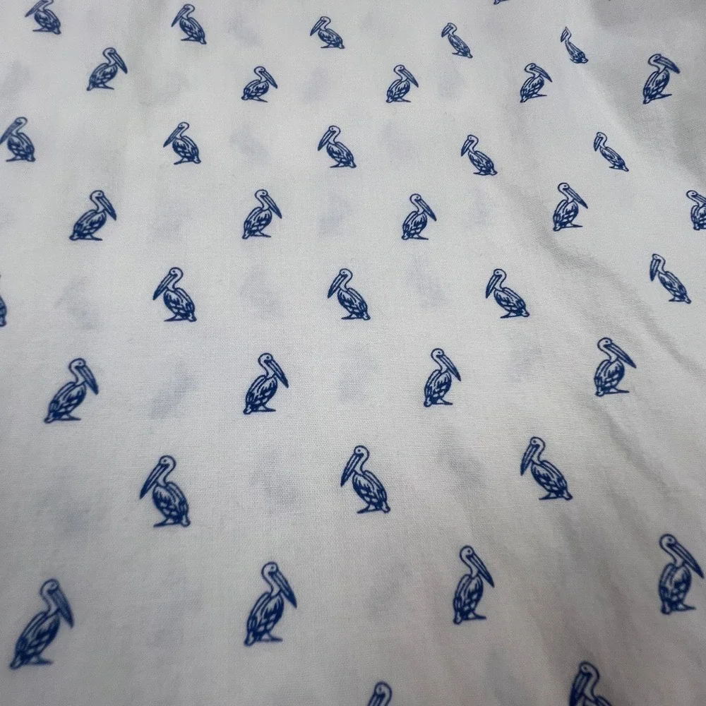Coastal Button Down Shirt Mens XL White Blue Pelican‎ Bird Print Short Sleeve